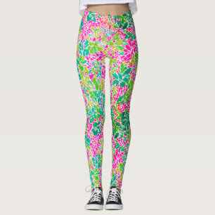 Stilfull färgrik rosa blomster botanisk akvarell leggings