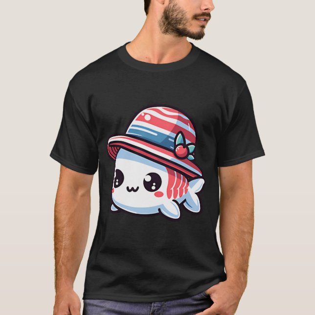 Stilfull fisk med hatt t shirt (Framsida)