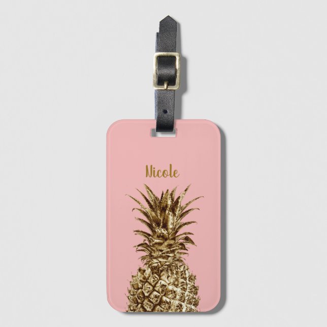 Stilfull flickaktigt guld- & pastellfärgad söt bagagebricka (Framsida vertikal)