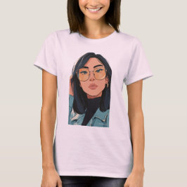 Stilfull flickillustration | Trendig mode T Shirt