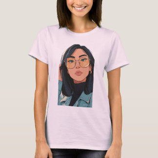 Stilfull flickillustration | Trendig mode T Shirt