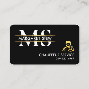 Stilfull förgylld chaufförsemblem med monogram visitkort