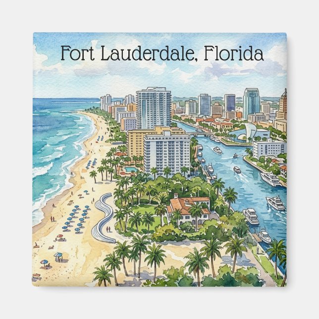 Stilfull Fort Lauderdale Florida Akvarell  Magnet (Framsidan)