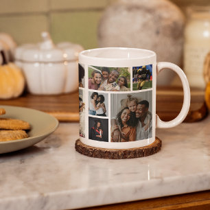 Stilfull fotocollage med 15 bilder kaffemugg