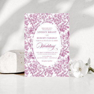 Stilfull fuchsia rosa guld Toile blommig bröllop  Inbjudningar