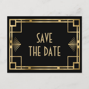 Stilfull Gatsby Art Deco svart och guld Meddelande Vykort