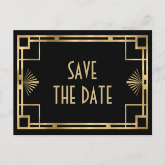 Stilfull Gatsby Art Deco svart och guld Meddelande Vykort