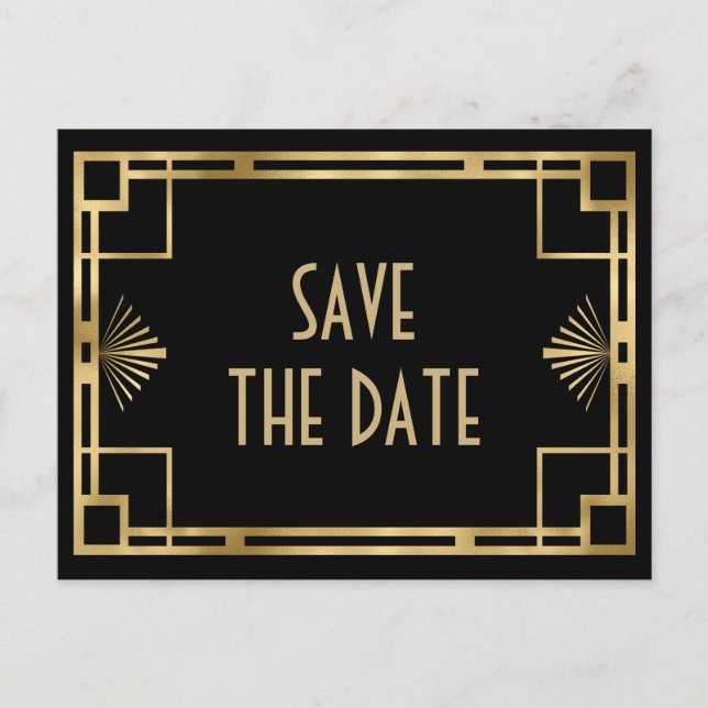 Stilfull Gatsby Art Deco svart och guld  Meddelande Vykort (Framsida)