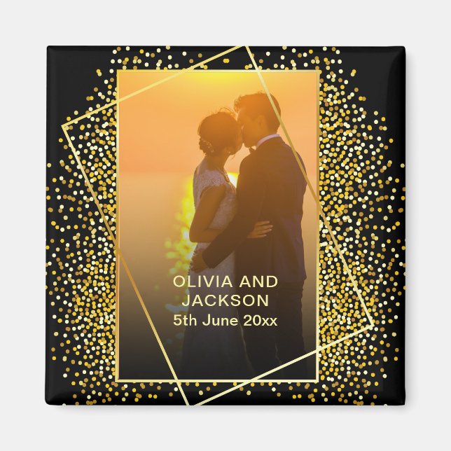 Stilfull Glad Alla Hjärtans Dag Guld Glitter par f Magnet (Framsidan)