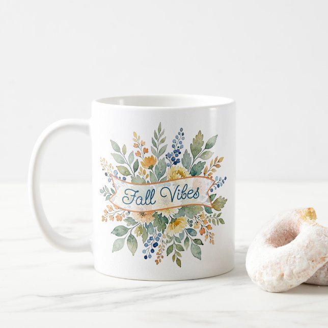 Stilfull Glad Höst Blomsterbukett Akvarell Kaffemugg (Med munk)
