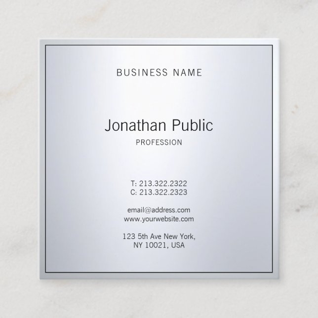 Stilfull Glamour Silver Modern Professionell Enkel Fyrkantigt Visitkort (Framsida)