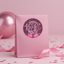 Stilfull Glamour Vibrant Rosa Neonljus 60-årsdag Runt Klistermärke