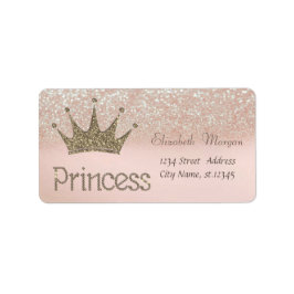 Stilfull, glitter tiara prinsessa, glitter bokeh adressetikett