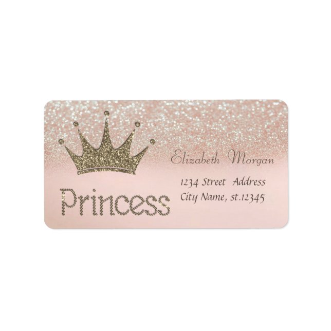 Stilfull, glitter tiara prinsessa, glitter bokeh adressetikett (Framsidan)