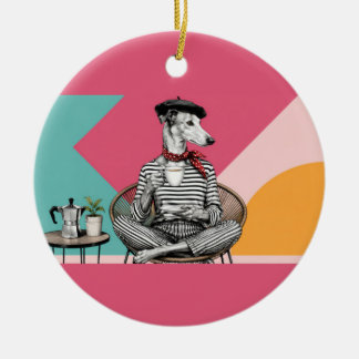 Stilfull Greyhound Kaffe Pop Art Porträtt Julgransprydnad Keramik