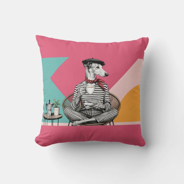 Stilfull Greyhound Kaffe Pop Art Porträtt Kudde (Framsida)