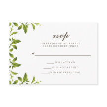 Stilfull grön botanisk bladbröllop RSVP