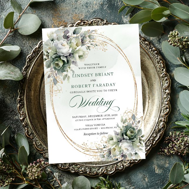 Stilfull grön grönska vigselinbjudan i guld inbjudningar (Stylish gold greenery wedding invitation)