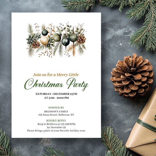 Stilfull grön och guld julgran firande inbjudningar (Stylish Green And Gold Christmas Tree Celebration)