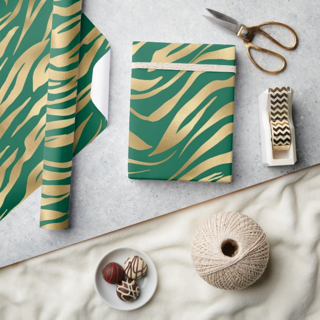 Stilfull Grön och Guld Vilda Zebrastreck Safari Presentpapper (Hantverk)