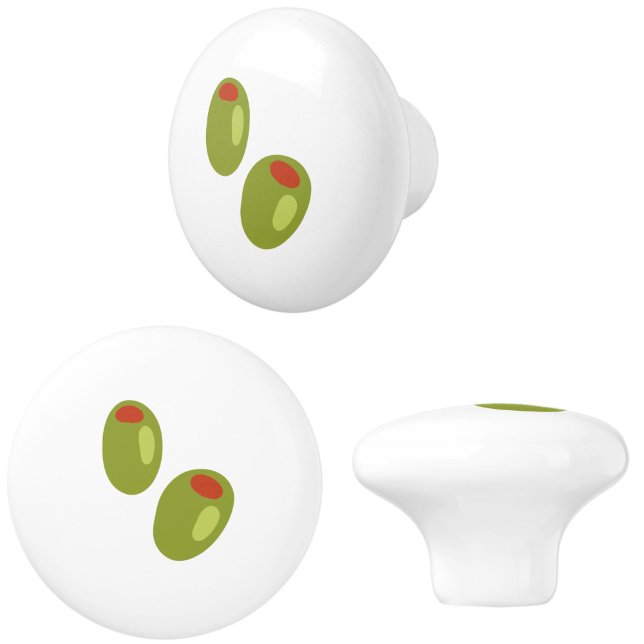 Stilfull Grön Oliv på Vit Skåplucka Skåp Knopp (Stylish, elegant green olive on white ceramic knobs, for kitchen, bar or drawers/furniture!)