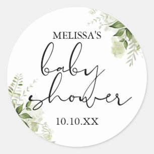 Stilfull grönska Blommig baby shower-favor Runt Klistermärke