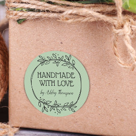 Stilfull Grönska Handgjord Med Kärlek Namn Grönt Runt Klistermärke