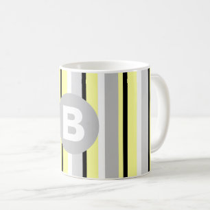 Stilfull gul och grå randig monogram kaffemugg