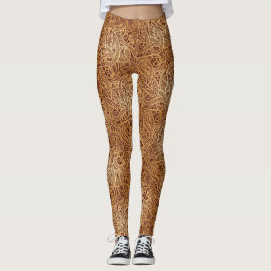 Stilfull guld- brun Paisley damasker Leggings