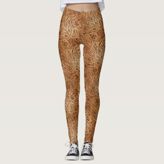 Stilfull guld- brun Paisley damasker Leggings