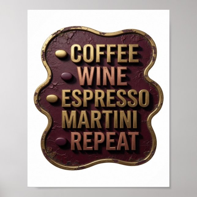 Stilfull guld KAFFE VIN ESPRESSO MARTINI REPEAT v2 Poster (Framsidan)