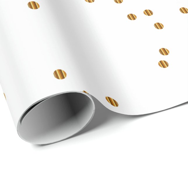 Stilfull guld- konfettipolka dots på vit presentpapper (Rullad Hörn)