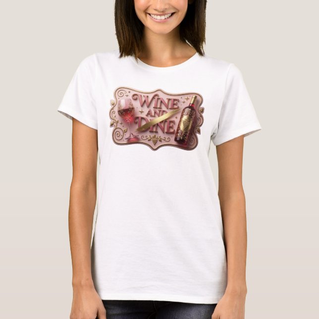Stilfull guldfärg KONSUMERA VIN OCH ÄTA Wearable A T Shirt (Framsida)