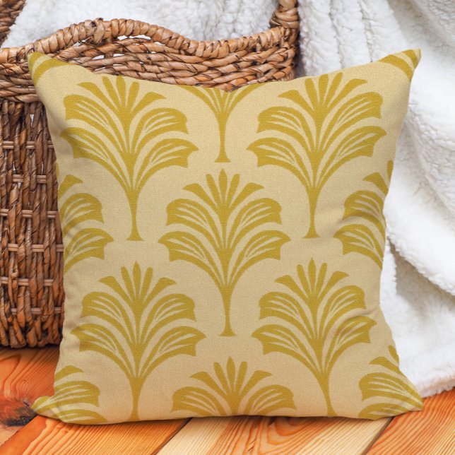 Stilfull guldfärgad Art Deco-fläktmotiv  Kudde (Gold/yellow Art Deco  leaf motif decorator pillow)