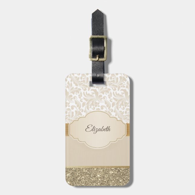 Stilfull guldglitter vintage-damask  bagagebricka (Vertikal Framsida)