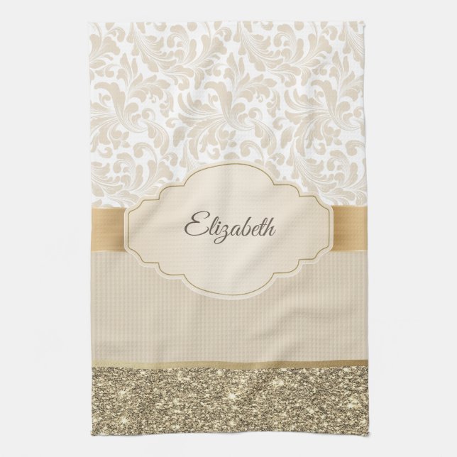 Stilfull guldglitter vintage damaskus kökshandduk (Vertikal)