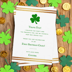 Stilfull guldprägling St. Patrick's Day 1-års föde Tack Kort