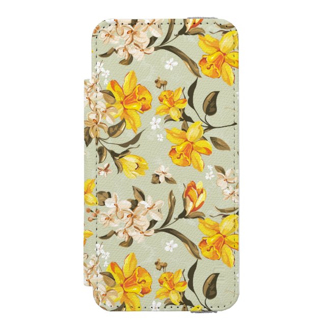 Stilfull härlig ljus blommönster incipio iPhone wallet skal (Folio Framsidan)