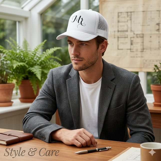 Stilfull herrtextshatt – Brudgumstruckerhatt prese Keps (Stylish Mr. Text Hat – Groom Trucker Cap Gift)