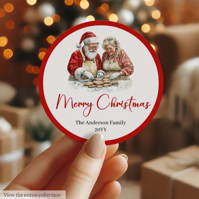 Stilfull jul tomte röd vit firande etikett (Stylish Santa Claus Red White Holiday Label)