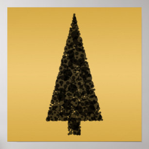 Stilfull julgran. Svart och guld Poster