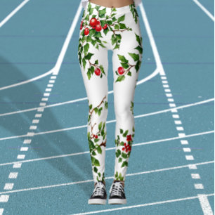 Stilfull julgrön röd mistelväxter Vattenfärg Leggings