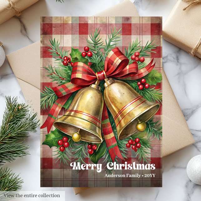 Stilfull julklocka klassisk julkrans kort (Stylish Christmas bells classic holly berries card)