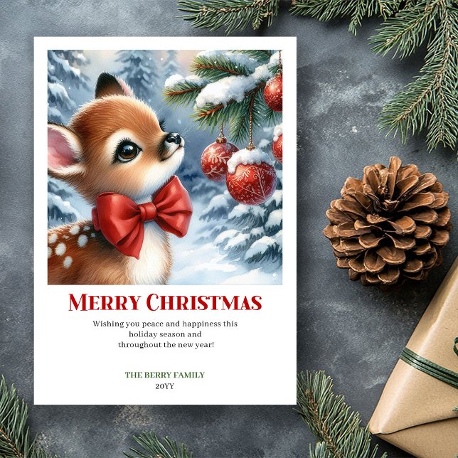 Stilfull julscen med vattenfärgskort för bebisdjur julkort (Stylish Baby Fawn Christmas Scene Watercolor Greeting Card

)