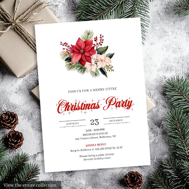 Stilfull julstjärna i akvarell blomster julen tema inbjudningar (Stylish Watercolor Poinsettia Floral Christmas Invitation)