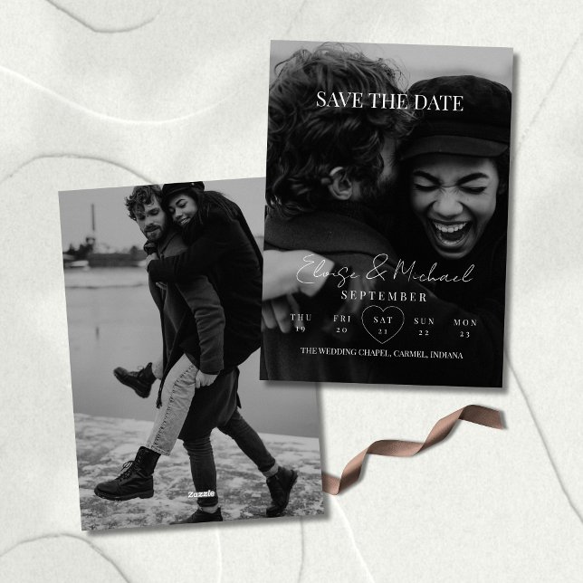 Stilfull kalenderfoto dubbelsidig Save The Date Inbjudningar (Invite guests to save the date with this Stylish Calendar Photo Double-sided Save The Date Invite!)