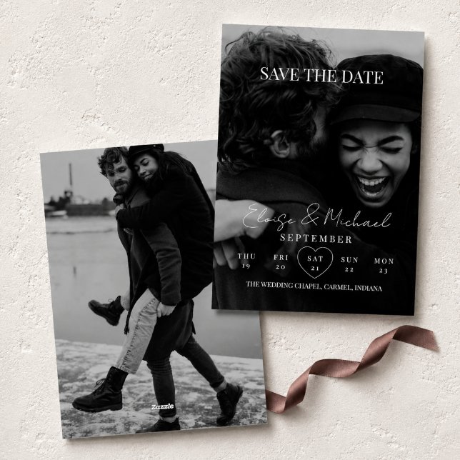 Stilfull kalenderfoto dubbelsidig Save The Date Inbjudningar (Stylish Calendar Photo Double-sided Save The Date Invitation)