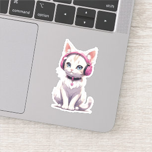 Stilfull katt i hörlurar trender klistermärken
