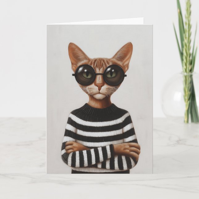 Stilfull katt med runda glasögon kort (Framsida)