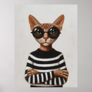 Stilfull katt med runda glasögon poster